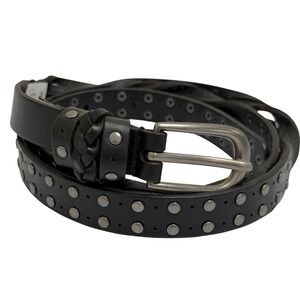🌺 Lucky Brand Women's Size Large Black 100% Leather‎ Twist & Stud Belt NWT